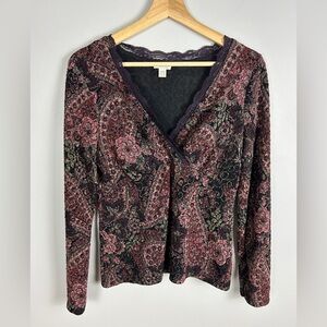 VINTAGE Y2K Paisley Velvet Lace‎ Babydoll Blouse Dark Floral Size Med Whimsygoth